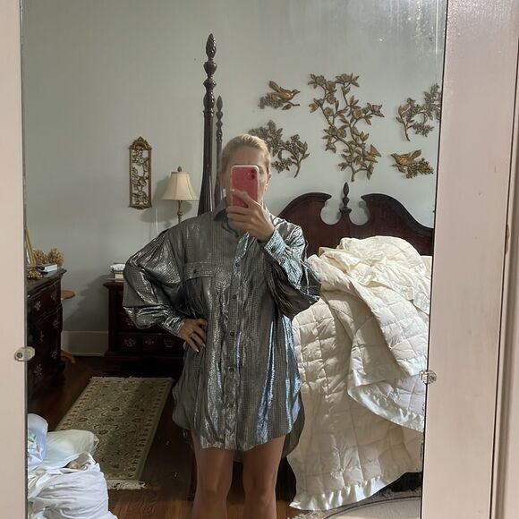 Vtg 80s Mario Forte for After Five  oversized silver button front shirt - Picture 11 of 11